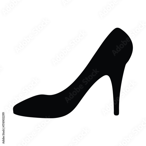 Elegant black silhouette of a high heel shoe on white background