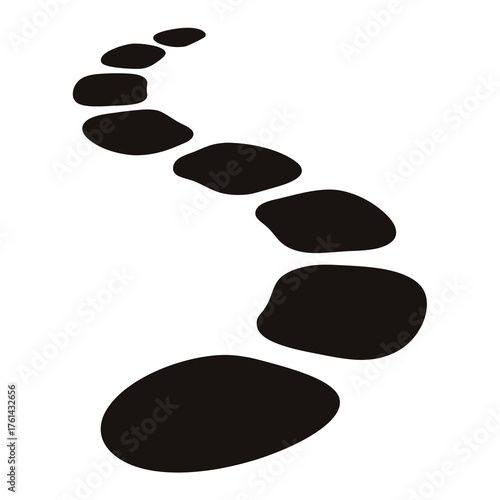 Winding Path of Black Stepping Stones on Clean White Background Art