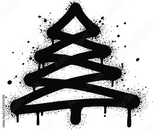 Christmas tree graffiti spray paint art black and white design