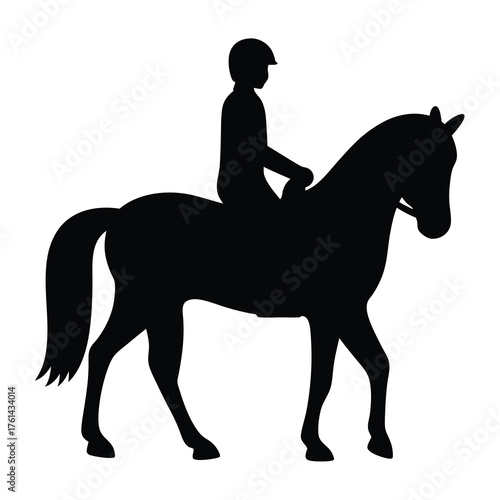 Black silhouette of a rider on a horse, dressage competition image
