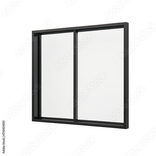 Modern window featuring two panes with a black frame, against black background
