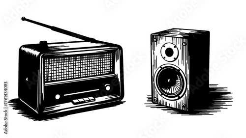 a retro radio and audio speaker, perfect for music, nostalgia, and vintage technology design themes.
