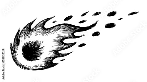 a comet or meteor with a bright flaming trail, symbolizing space, speed, and cosmic motion.