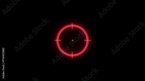 Red neon crosshair scope on a black background target reticle