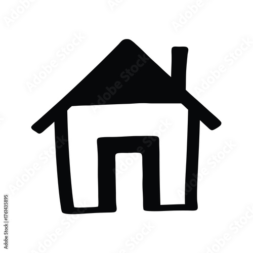 Simple Black House Icon with Chimney on a White Background Design