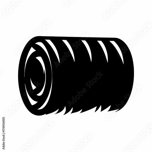 Black and white graphic of a rolled hay bale silhouette style