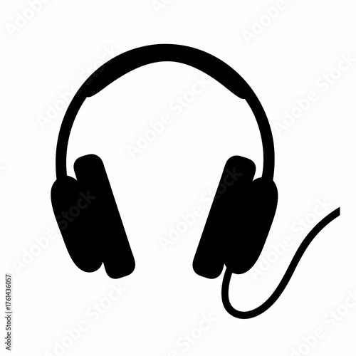 Minimalist black and white silhouette of wired headphones for audio enjoyment