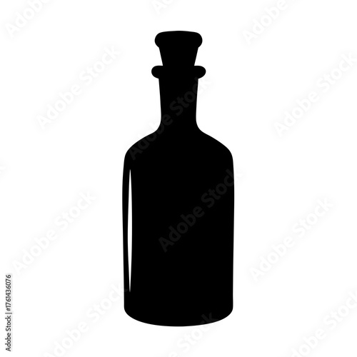 Elegant Black Silhouette of a Glass Bottle with Stopper on White