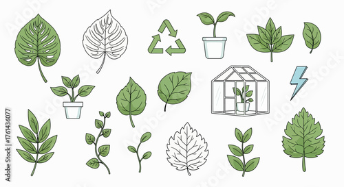 Eco Green Environment Icon Set – Nature, Sustainability, and Renewable Energy Vector Collection