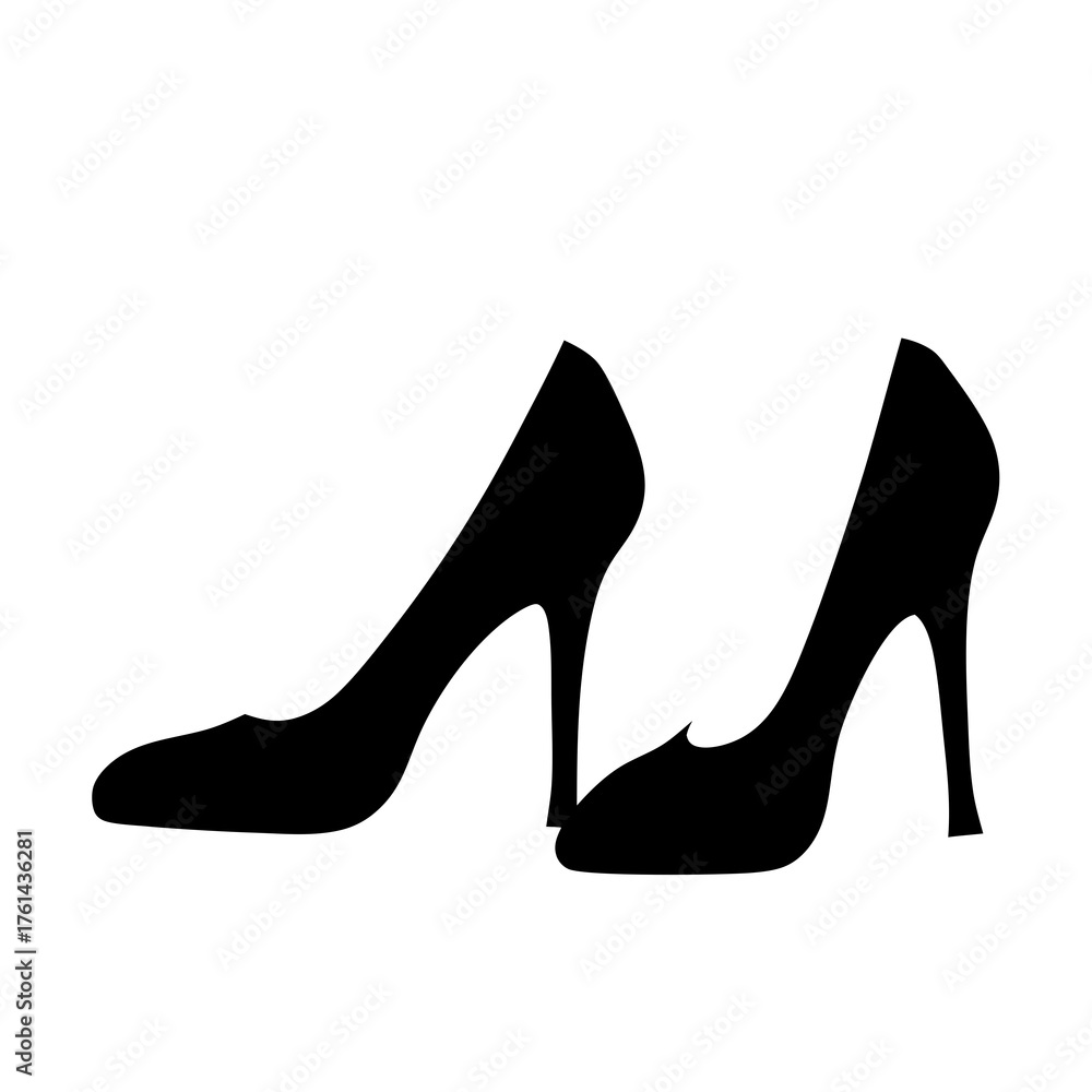 Fototapeta premium Black silhouette of two elegant high heel shoes on a white background