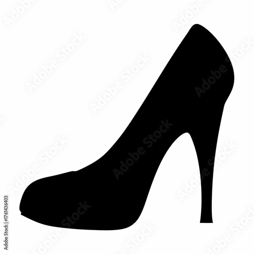 Elegant black high heel shoe silhouette on white background for designers