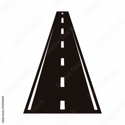 Simple vector drawing showing a straight asphalt road with lane markings receding