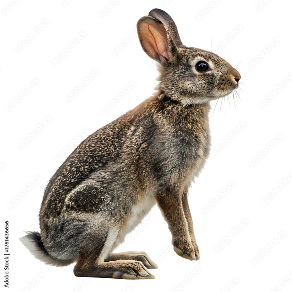 Fototapeta premium Adorable wild rabbit with soft fur and alert ears sits patiently, perfect for nature and wildlife projects