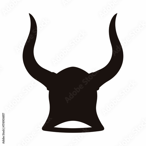Silhouette illustration of a horned viking helmet with ancient origins emblem