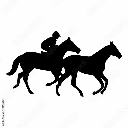 Silhouette of a horse race with a jockey and another horse