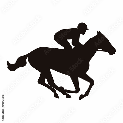 Silhouette of a Horse and Jockey in Full Stride During a Race
