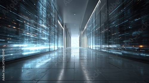 Blue-Orange Data Light Effects Tech Corridor: Speed-Sense Data Transmission Scene