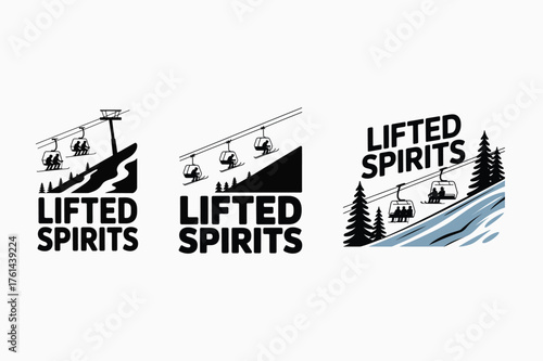 Ski lift gondolas carrying skiers up mountain snow