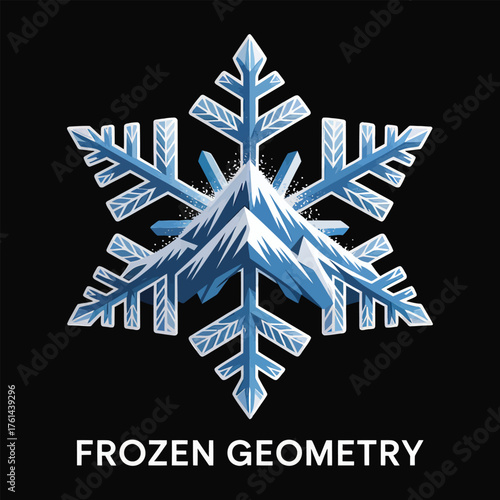 Ice mountain snowflake geometric design blue