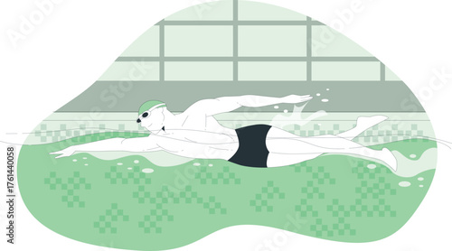 Male swimmer performing freestyle stroke in a swimming pool water sport
