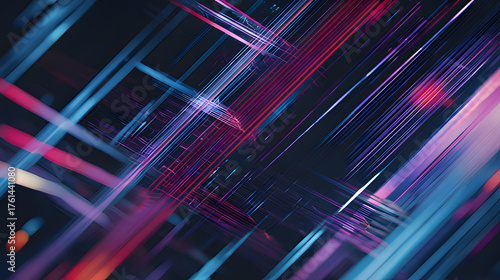 Abstract geometric patterns and light trails in modern tech aesthetic.	
