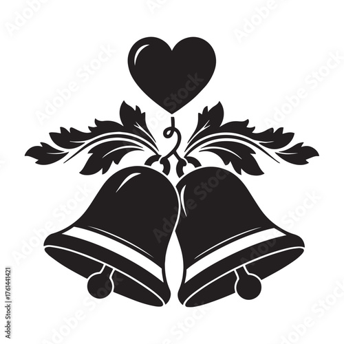 Wedding bells silhouette with heart isolated .