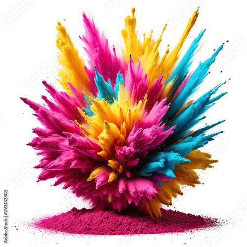 Colorful powder explosion against black backdrop. Vibrant hues