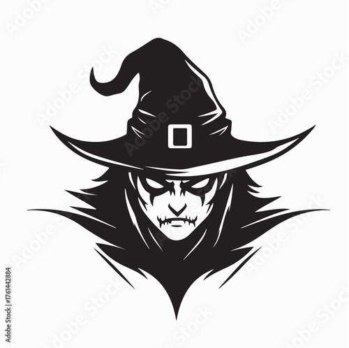 Horror Witch Face with Hat Angry Expression Vector on white background