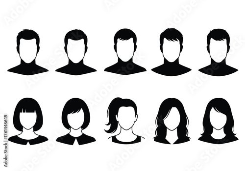 Vector illustration of set of diverse silhouette profile icons