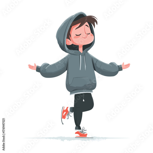 Sporty Cartoon Boy Character in Hoodie Vector