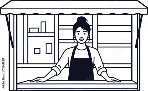 Woman at market stall vector illustration shop small business