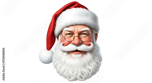 Close up of Santa Claus face with red hat and white beard