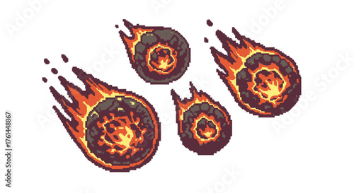 Pixelated meteors falling from the sky, representing cosmic events and celestial impacts