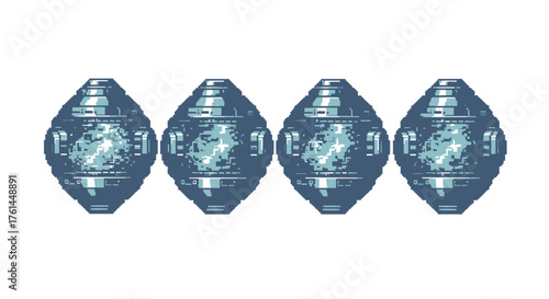 Four futuristic capsules, digital design, abstract concept, science fiction theme, vector illustration