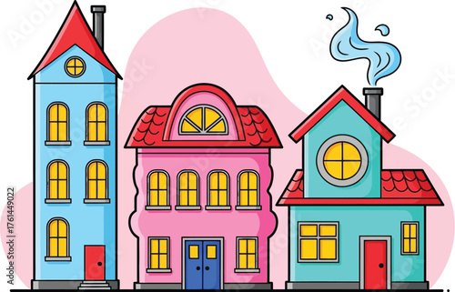 Cartoon houses vector illustration colorful building design art