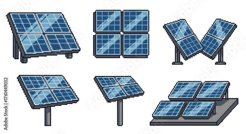 Collection of solar panels in different designs, showcasing renewable energy and sustainability