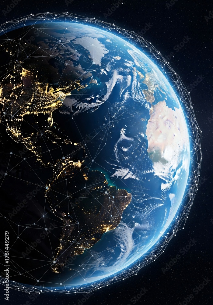 Obraz premium Planet earth from space with glowing city lights at night