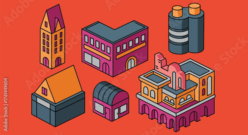 Isometric buildings vector illustration cityscape architecture