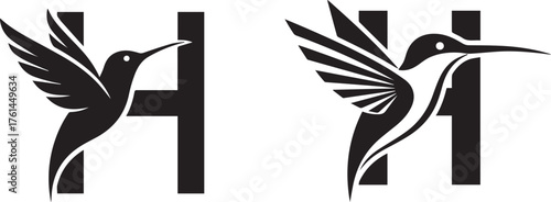 Stylized Hummingbird and Monogram H Lettermark Vector Logo Concept