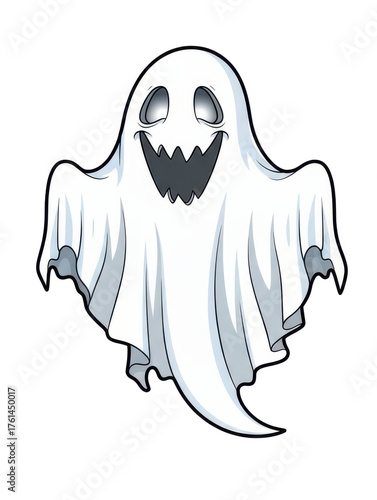Spooky White Ghost Character With Spooky Face and Wide Smile