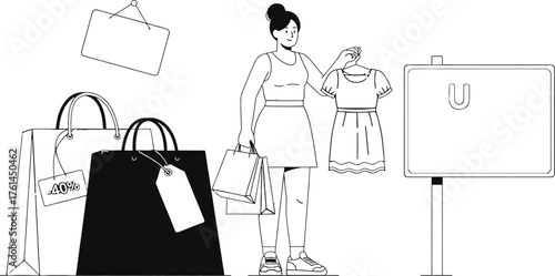 Super sale shopping woman with bags and discounts vector design