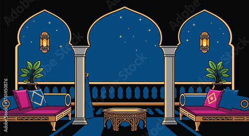 Ramadan kareem background islamic architecture night illustration