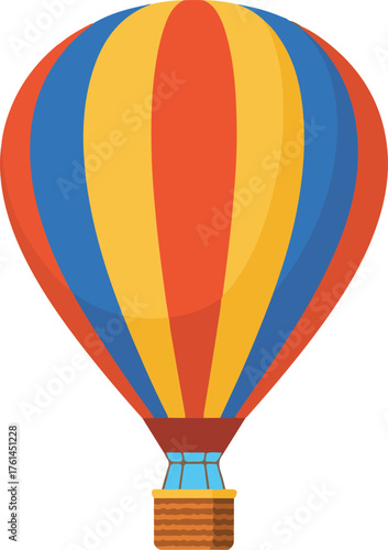 Colorful hot air balloon with blue yellow and red stripes airship transport vector illustration EPS file download.
