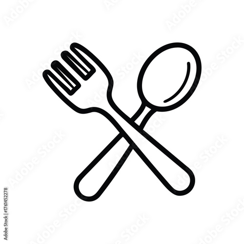 Minimalist fork and spoon outline vector on white background