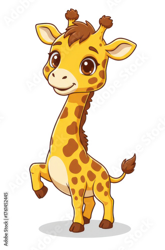 Cute Cartoon Baby Giraffe Standing on Transparent Background With One Leg Raised