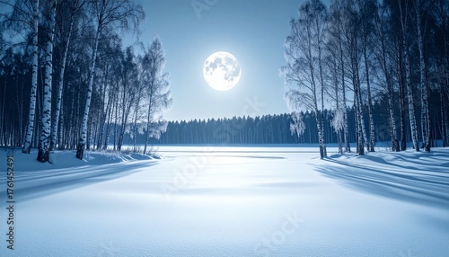 雪景色の中の美しい満月の夜空