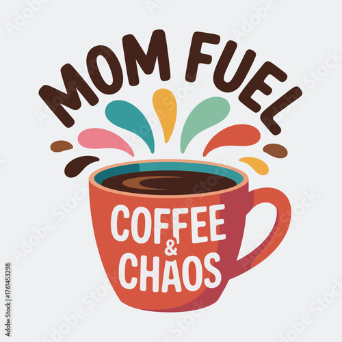 typography t shirt, Empowering moms with the essential 'Mom Fuel' coffee and chaos mantra, celebrating their vibrant energy and daily hustle with a delightful beverage.