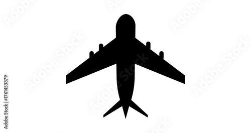 Silhouette of Airplane with Fixed Wings on White Background, Aviation Vector Illustration, Aircraft Outline for Flight Design