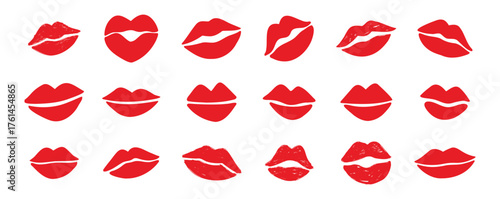 lips kiss clipart. lips kiss hand drawn silhouette symbols. Decor red lips cartoon drawing elements set