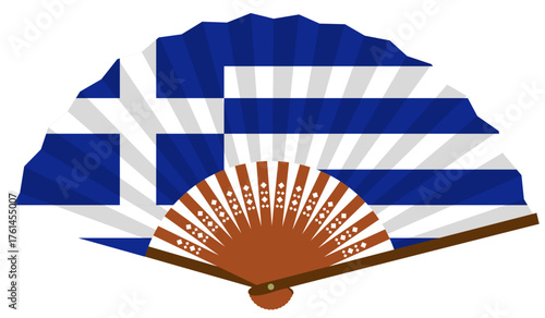ギリシャ　南ヨーロッパ　国旗　和風　扇子